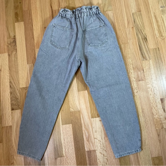 Zara Baggy Fit Paper Bag Carrot Leg Ankle Jeans Gathered Waist Gray Womens Sz 2 - Picture 3 of 10